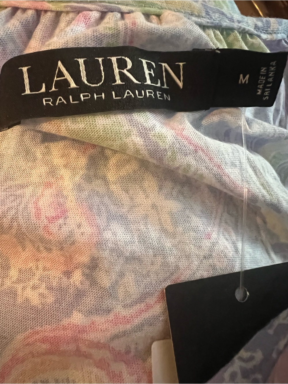 Lauren Ralph Lauren Double Strap Button V-Neck Gown Blue Paisley Size Medium M - Picture 5 of 6